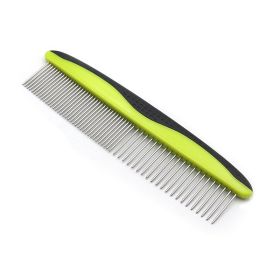 Dog Comb Removes Tangles and Knots Matted Fur - Grooming Tool with Stainless Steel Teeth and Non-Slip Grip