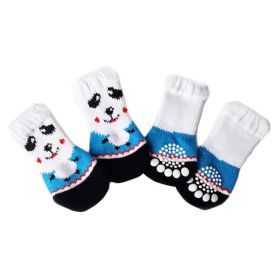 4 Pcs Indoor Dogs Knitted Socks Blue Panda Paw Protection