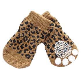 4 Pcs Puppy Socks Knitted Paw Protection Brown Leopard Print