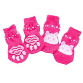 4 Pcs Indoor Dogs Knitted Socks Pink Rabbit Pattern Paw Protection