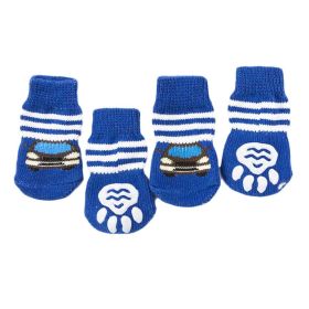 4 Pcs Blue Cars Knitted Dogs Socks Paw Protection Indoor Wear