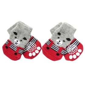 4 Pcs Red Bear Knitted Dogs Socks Dog Paw Protection Indoor Wear