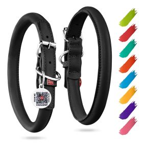 Black Leather Dog Collar Soft Padded 15-19 inch Neck