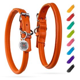 Leather Dog Collar Soft Padded 13-16 inch Neck Orange Collar