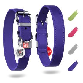Leather Dog Collar Adjustable Durable Buckle D Ring Purple