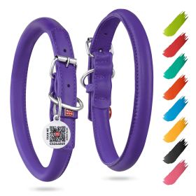 Leather Dog Collar Soft Padded 13-16 inch Neck Purple Color