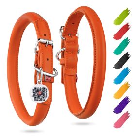Leather Dog Collar Padded Orange 10-13 inch Neck
