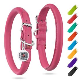 Pink Ultra Soft Rolled Leather Dog Collar 15-19 inch Neck