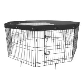 Dog Playpen, 8 Panels Foldable Metal Top Cover, 24" H Pet Fence
