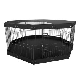 Dog Playpen, 8 Panels Foldable Metal Top Cover and Bottom Pad, 24" H