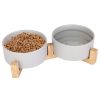 Double 28.7Oz Ceramic Pet Bowls Dog Cat Bowls with Wooden Stand Raised Pet Feeder