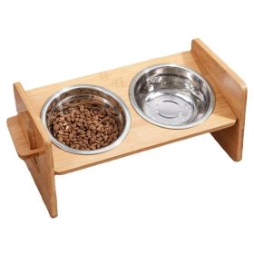 Bamboo Double Dog Raised Bowls 15 Degree Tilt Elevated Dog Bowls with 4 Adjustable Heights 2 Stainless Steel
