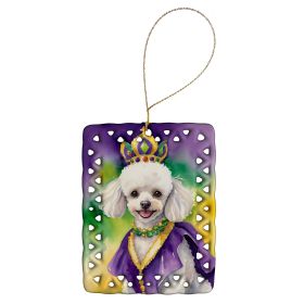 White Poodle King of Mardi Gras Porcelain Ornament Christmas Tree Hanging