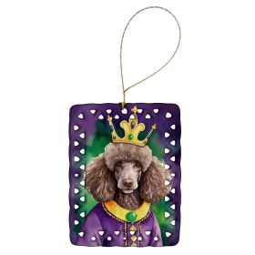 Chocolate Poodle King of Mardi Gras Porcelain Ornament Christmas Tree Decoration