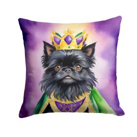 Affenpinscher King of Mardi Gras Throw Pillow Machine Washable, Indoor Outdoor Decorative Pillow for Couch, Bed or Patio, 14Hx14W