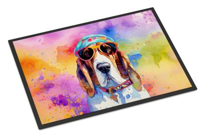 NEW Basset Hound Hippie Dawg Doormat Front Door Mat Indoor Outdoor Rugs for Entryway, Non Slip Washable Low Pile, 18H X 27W