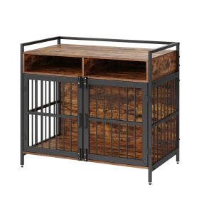 Furniture Style Dog Crate with Storage, 41 inch Double Doors, Wooden Indoor