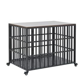 42" Heavy Duty Dog Crate, Furniture Style cage with 4 Lockable Wheels