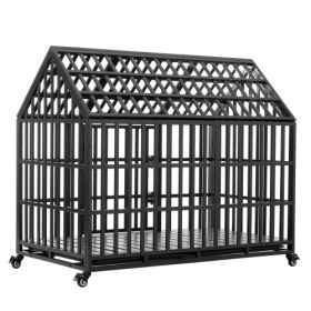 52" Heavy Duty Dog Crate Strong Metal 4 Lockable Wheels