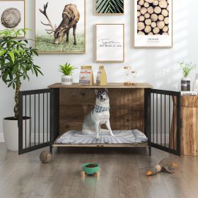 Wooden Dog Crate Furniture, Indoor Dog Cage Furniture Style with 2 Doors