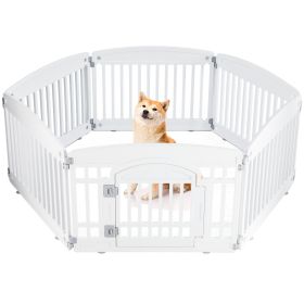 Dog Playpen Adjustable Folding Portable Fence for Indoor Outdoor White