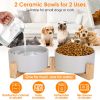 Double 28.7Oz Ceramic Pet Bowls Dog Cat Bowls with Wooden Stand Raised Pet Feeder