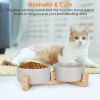 Double 28.7Oz Ceramic Pet Bowls Dog Cat Bowls with Wooden Stand Raised Pet Feeder