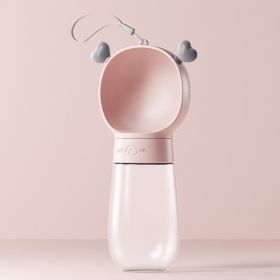 Portable Dog Water Bottle, 2 In 1 Dispenser with Food Container for Traveling (Color: Pink, size: 350ML)