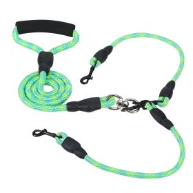 Double Dogs Leash No-Tangle Lead Reflective Padded Handle (Color: Green)