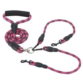 Double Dogs Leash No-Tangle Lead Reflective Padded Handle (Color: RoseRed)
