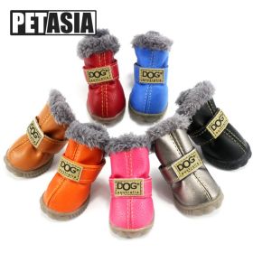 Winter Dog Shoes Warm Waterproof Fur 4Pcs/Set Small Dogs (Color: Navy Blue, size: M (3))