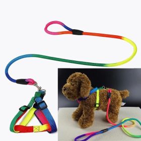 Nylon Rainbow Dog Collar Leash Soft Walking Harness (Color: iridescent, size: M)