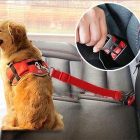 Dog Car Seat Belt for Accessories Goods Animals Adjustable Harness (Color: Pink)