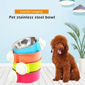 Stainless Steel Bowl Hanging Cage Type Fixed Food Drinking Water Feeder (Color: Blue, size: 17cm)