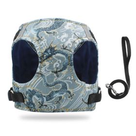 Dog Reflectorized Harness Set Dragon Pattern Safety Vest Adjustable (Color: light blue, size: XS)