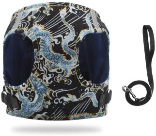 Dog Reflectorized Harness Set Dragon Pattern Safety Vest Adjustable (Color: Blue, size: XS)