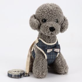 Dog Breathable Mesh Harness with Leash Training Vest (Color: Checkered Blue, size: L)