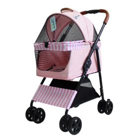 Dog Stroller Trolley, Travel Cart Pram Shockproof Detachable (Color: Pink)
