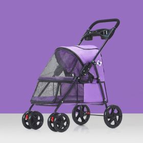 Dog Stroller, Quick Folding, Cup & Storage Bags Holder (Color: Purple)