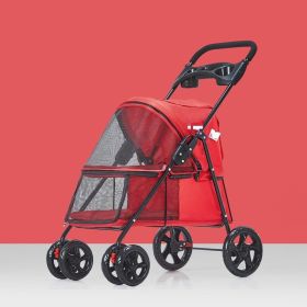 Dog Stroller, Quick Folding, Cup & Storage Bags Holder (Color: Red)