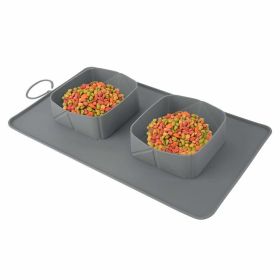 Pet Collapsible Dog Bowl, Foldable Expandable Silicone Feeder Traveling Bowl (Color: Gray)
