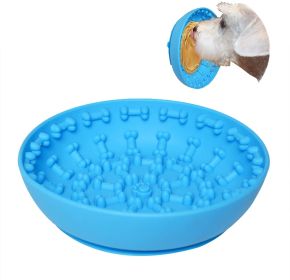 Dog Slow Bowl Feeder with Suction Cup, Interactive for Boredom Anxiety Reduction (Color: Blue)