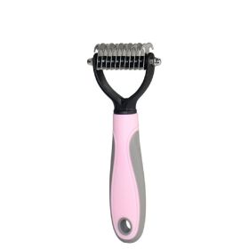 Grooming Tool 2-Sided Undercoat Rake Safe Demitting Comb (Color: Pink)