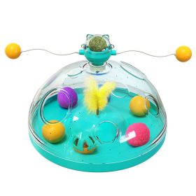 Toy Ball Dog Puzzle Spinning Track with Plush Balls Feather Teaser (Color: Blue)