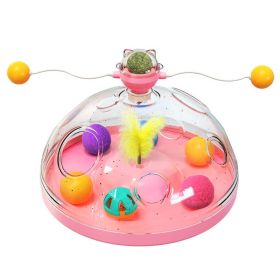 Toy Ball Dog Puzzle Spinning Track with Plush Balls Feather Teaser (Color: Pink)