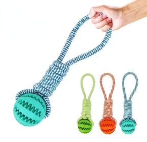 Dog Toys Treat Balls Interactive Hemp Rope Rubber Leaking Balls (Color: Blue)