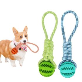 Dog Toys Treat Balls Interactive Hemp Rope Rubber Leaking Balls (Color: Green)