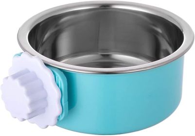 Removable Hanging Food Stainless Steel Water Bowl Cage Bowl (Color: Blue)