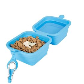 Silicone Collapsible Pet Bowl Double Portable Travel Bowl (Color: Blue)