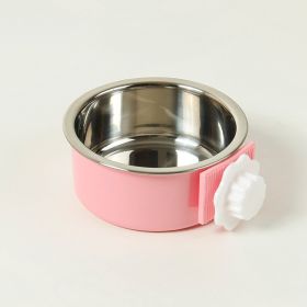 Removable Hanging Food Stainless Steel Water Bowl Cage Bowl (Color: Pink)